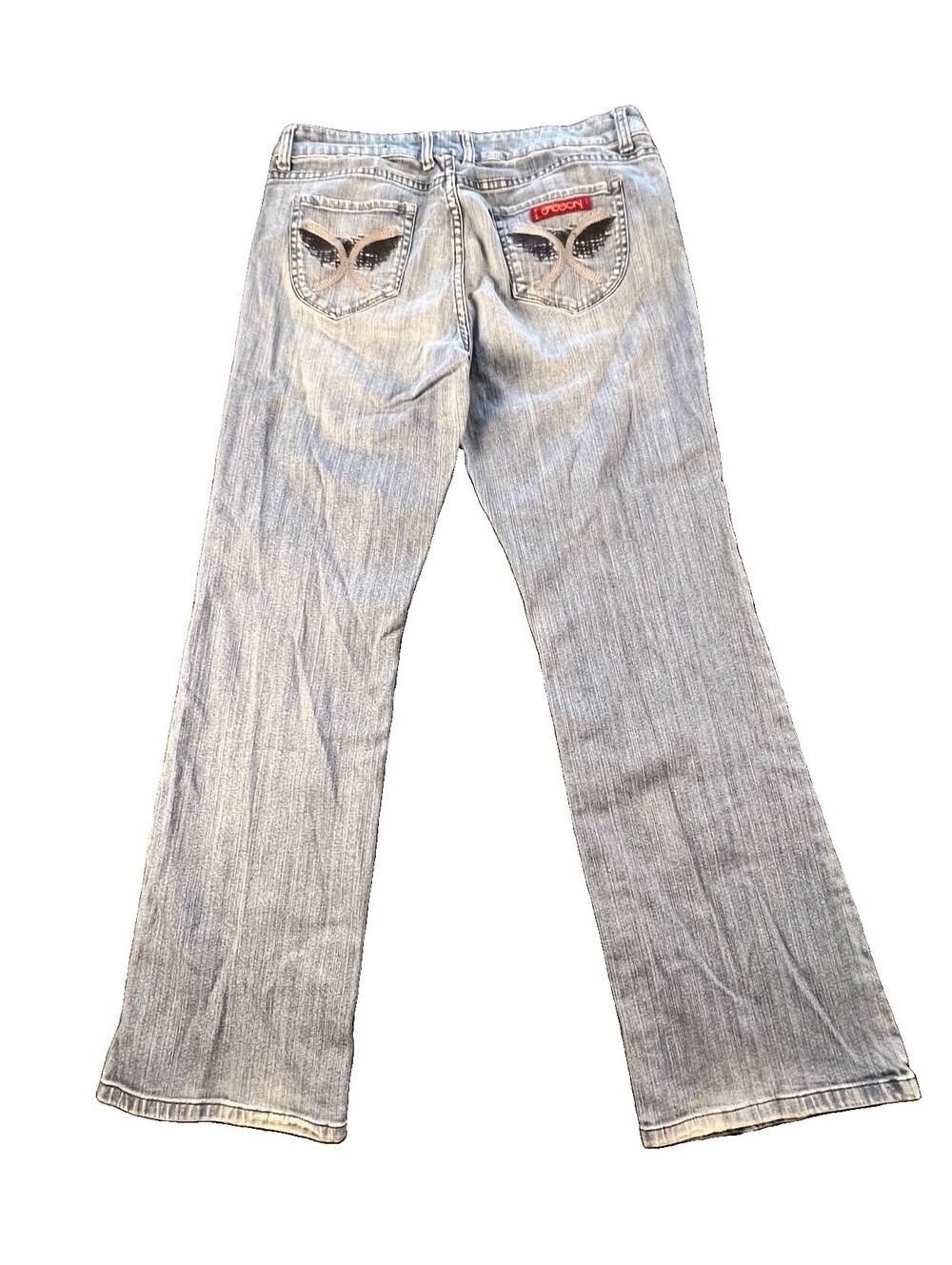 Vintage Y2K Sasson Bootcut Jeans Womens 12 Embroidered Wing Pockets Faded 33x31 - Picture 3 of 13
